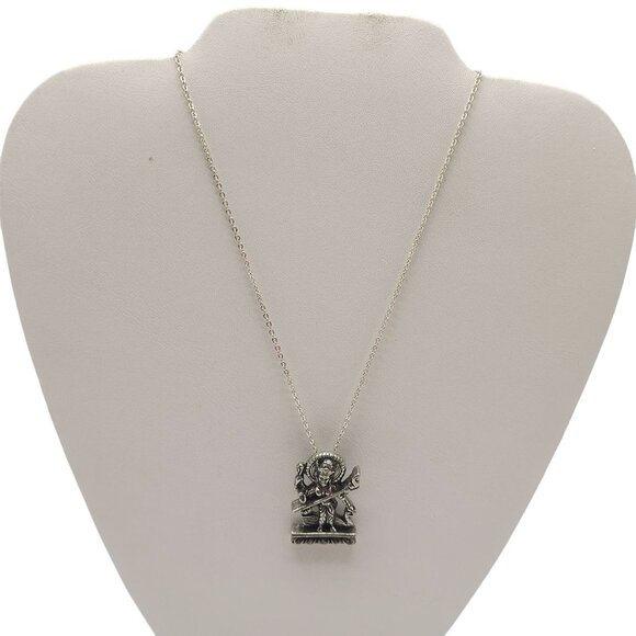 Saraswati-Goddess of Wisdom Pewter Ancient Hindu Religion Chain Necklace Vintage - Picture 1 of 5